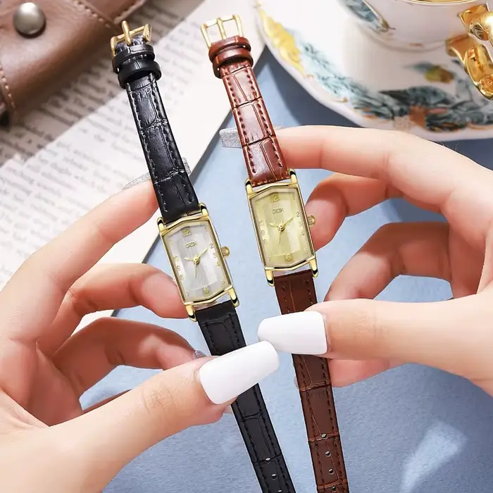 Montre Femme Haut de Gamme GEDI Luxe Or Vintage Bracelet en Cuir Fin