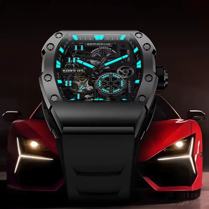 CERIEPON montre mécanique automatique modèle pour hommes marque évidé en forme de baril de vin montres lumineuses
