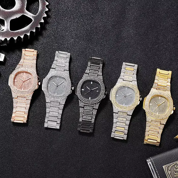 Montre-bracelet en or et argent glacé pour femme diamant carré quartz horloge romaine cadeau occasion spéciale bronze café multicolore rose