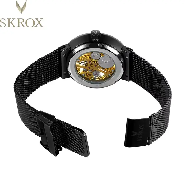 Montre-bracelet mécanique manuelle SKROX pour homme avec squelette et résistance à l'eau pour occasions spéciales et usage quotidien