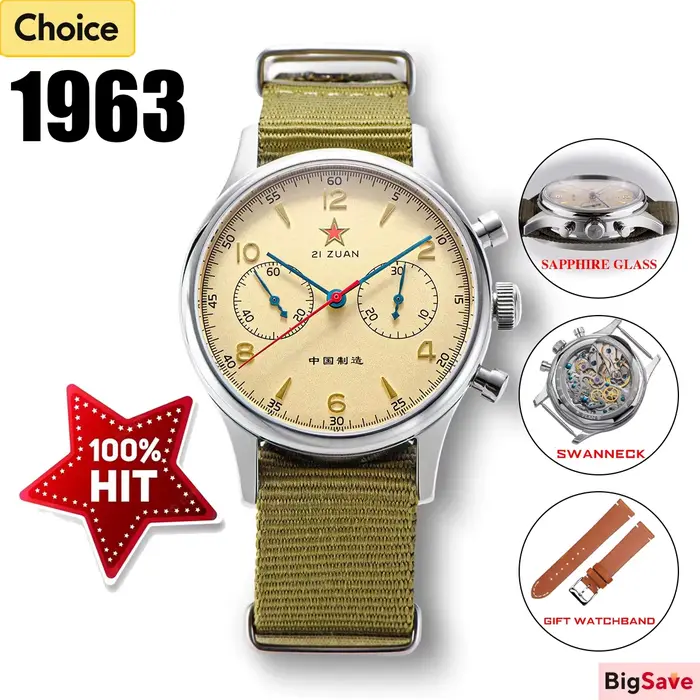 Montre-mécanique antique 1963 Das-Tianlei avec mouvement manuel chronographe résistante à l'eau pour hommes occassions spéciales