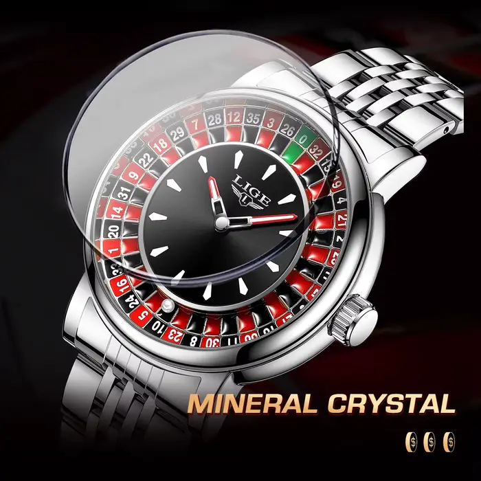 Montre homme LIGE 2025 à cadran rotatif thème roulette Las Vegas étanche lumineuse creative montre-bracelet homme occasions spéciales