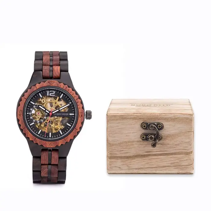 DODO DEER montre en bois hommes montres mécaniques automatiques Couple étanche lumineux main auto-ve