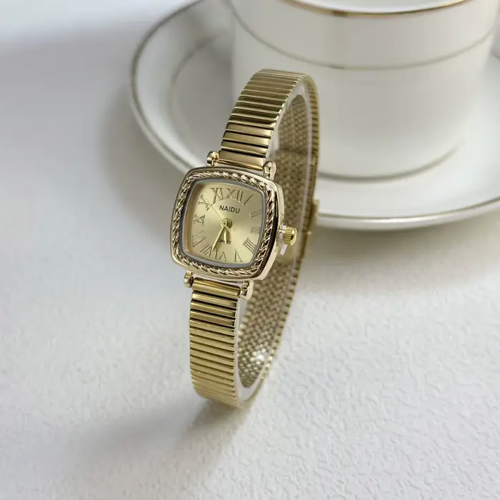 Vintage femmes or argent cadran carré romain montre à Quartz mode bambou bande montre-bracelet Relogio horloge dames livraison directe