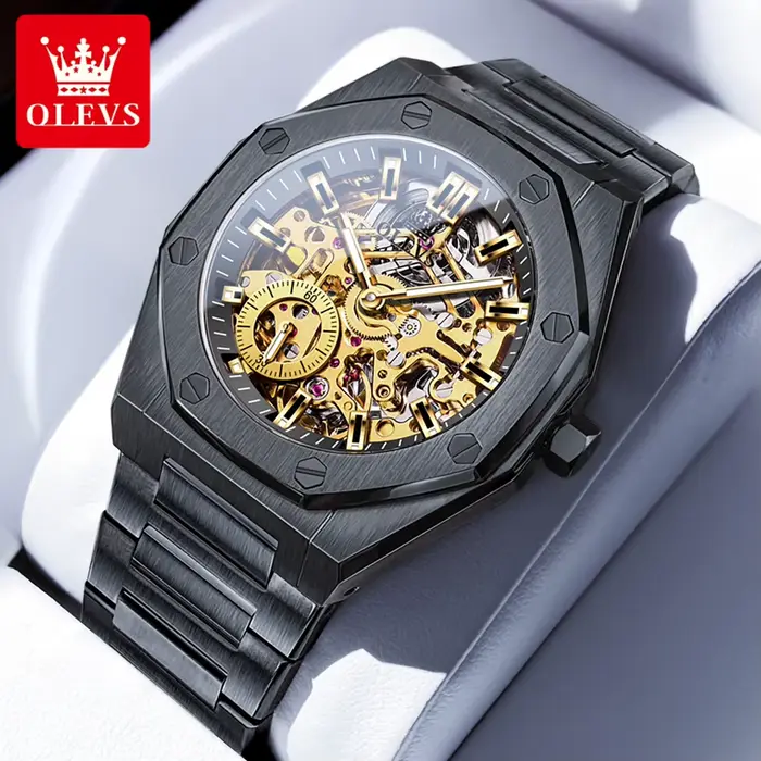 OLEVS-Montre Mécanique existent Creuse pour Homme, Montre Étanche, Cadeaux Originaux, Marque de Luxe