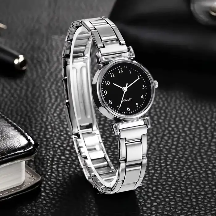 Montre Bracelet Femme Argent Acier Quartz Cadran Ronds Occasions Spéciales Blanc Noir