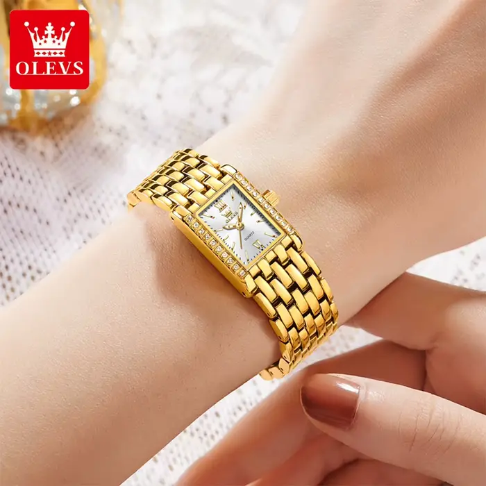 OLEVS 3700 élégant mode or femme montres en acier inoxydable carré montre à Quartz étanche Laides