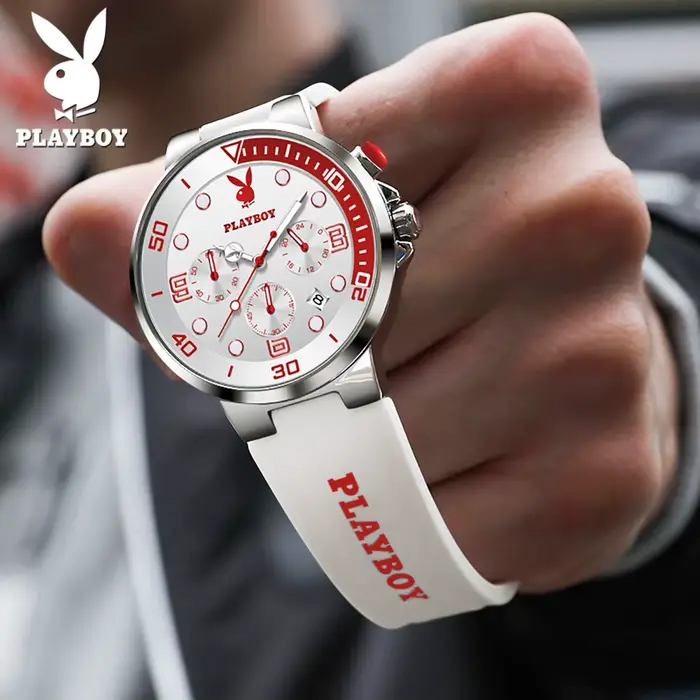 Montre Playboy homme quartz étanche chronographe bracelet silicone casual élégance sportive occasions spéciales