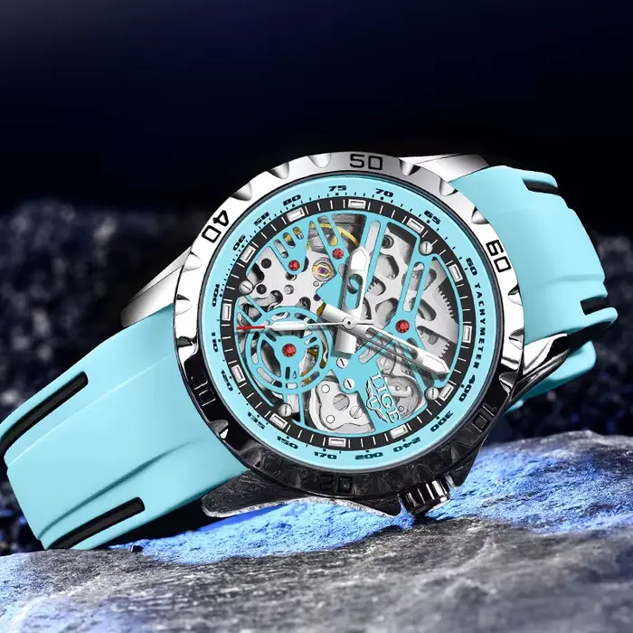 Montre LIGE Automatique Luxe Homme Tourbillon Boîtier Acier Inoxydable Bracelet Silicone Occasions Spéciales