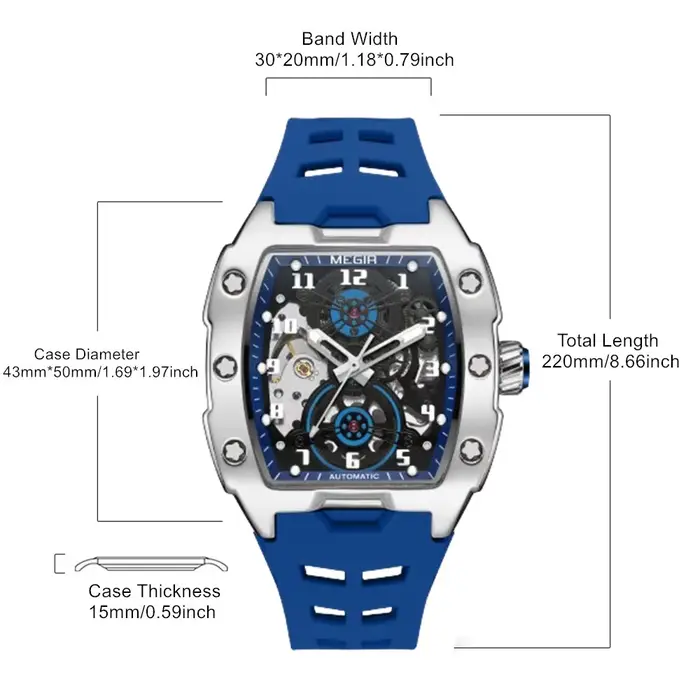 MEGIR nouveaux hommes montres marque de luxe automatique mécanique montre Silicone sport montre-bracelet décontractée étanche horloge mâle cadeau 8602