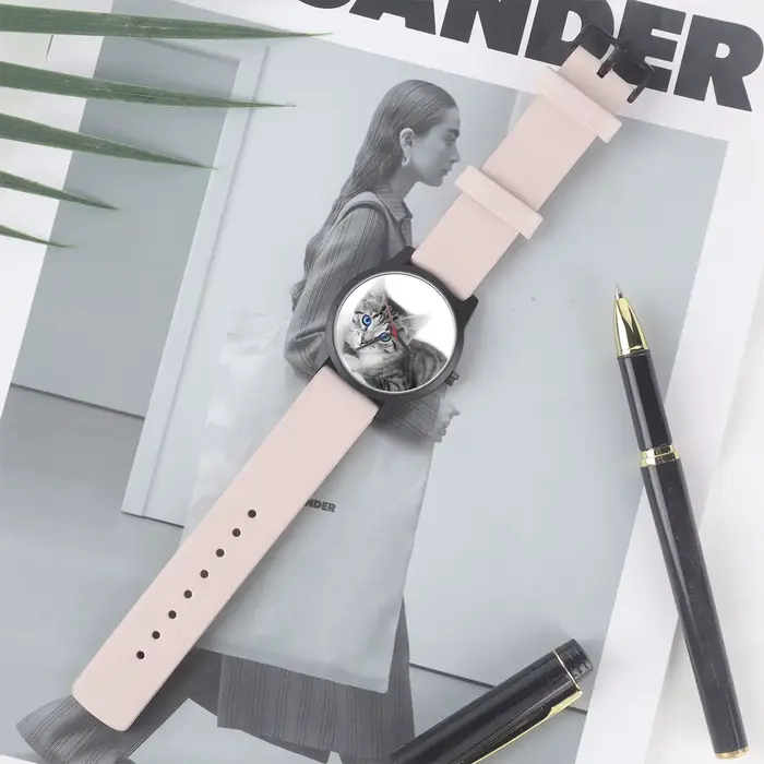 Montre-bracelet à quartz avec motif de chaton mignon pour femmes, dames et filles, montre de loisirs