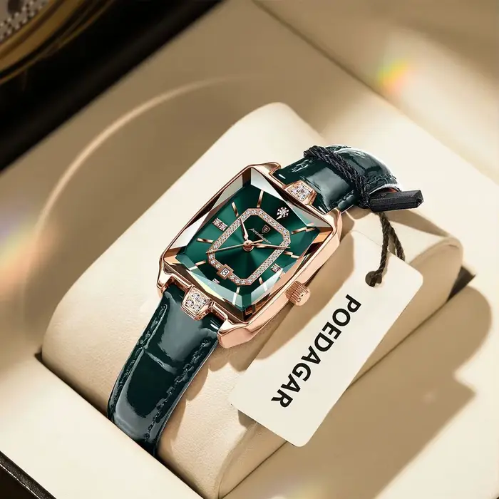 POEDAGAR Rectangle luxe femmes montres étanche Date cuir femme montre élégante mode Quartz