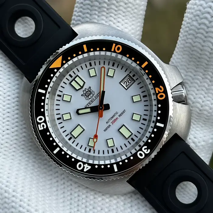 STEELDIVE SD1970C montre de plongée automatique pour hommes, cadran blanc, lunette en céramique lumi