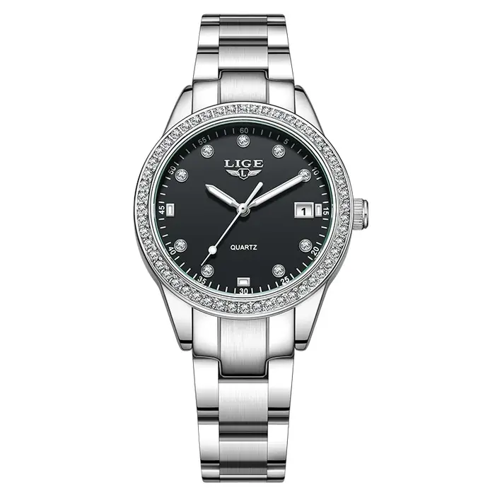 LIGE 2025 montre pour femme de luxe lumineux en acier inoxydable horloge étanche