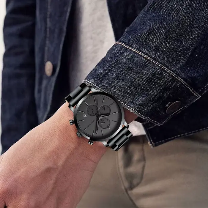 Montre Quartz Pour Homme Luxe Hannah Martin Style Affaires Avec Chronographe et Calendrier Complet Occasions Spéciales