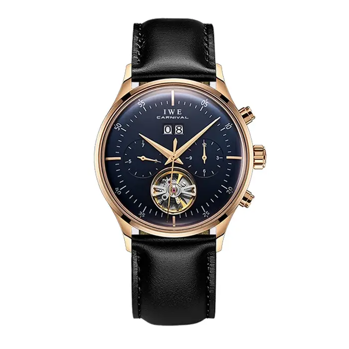 Montre tourbillon I&W avec cadran gris automatique pour homme résistante à l'eau et élégante pour toutes les occasions