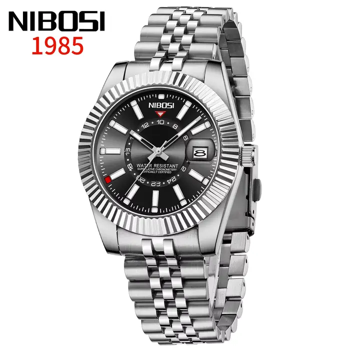 NIBOSI 2026 Nouvelle Marque Montres Hommes Montre à Quartz avec Date Étanche en Acier Inoxydable Mon