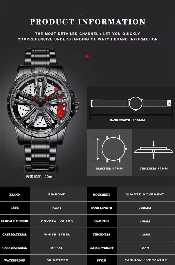 Montre mécanique creuse en acier inoxydable pour homme