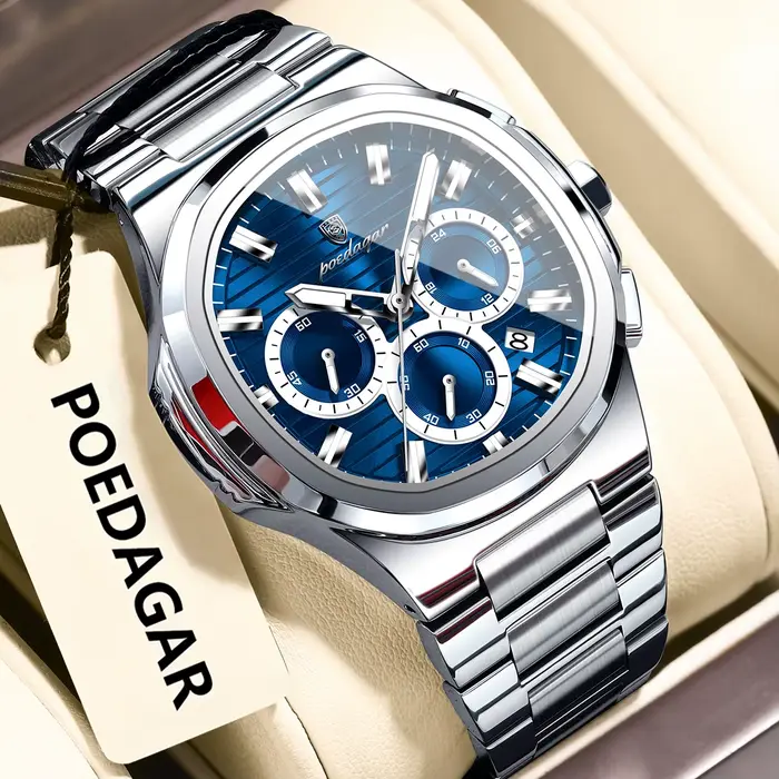POEDAGAR homme d'affaires montre-bracelet Date chronographe étanche lumineux luxe hommes montre en a