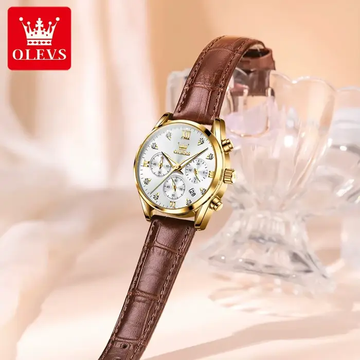 Montre-bracelet à quartz étanche pour femme avec bracelet en cuir