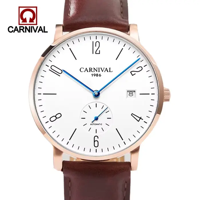 Carnaval marque de luxe montre mécanique étanche Ultra mince calendrier d'affaires montres automatiques pour hommes Relogio Masculino