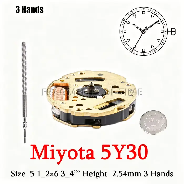 Mouvement à quartz Miyota 5Y30, 3 aiguilles, 2,54 mm, taille mini, excellent choix pour les montres 