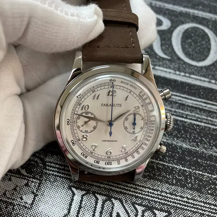 Montre LOBINNI homme chronographe 38mm ventilateur manuel acier inoxydable bracelet cuir pour occasions spéciales professionnel quartz saphir