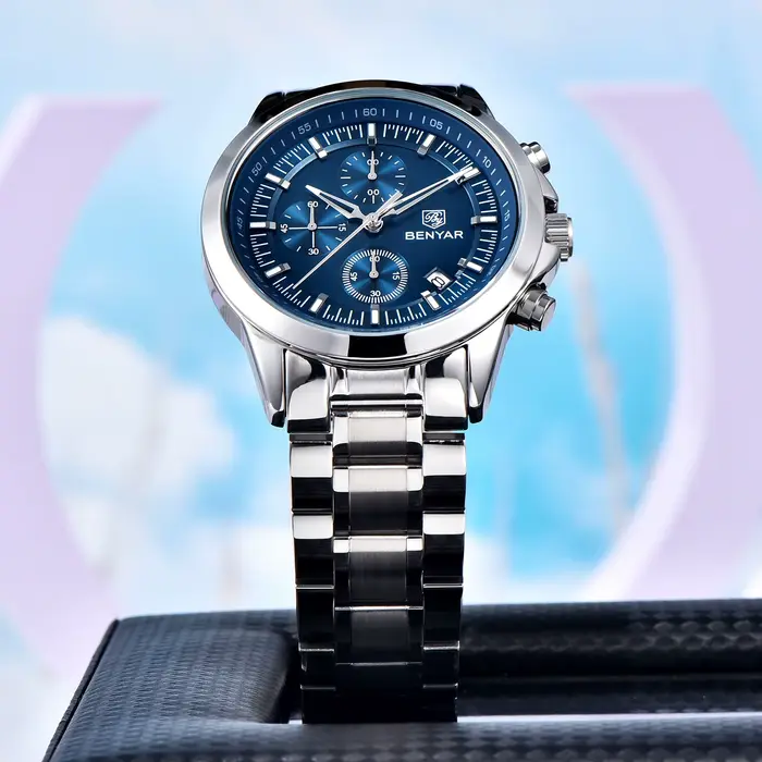 2025 nouveau BENYAR homme montre haut de gamme de luxe chronographe montres à Quartz hommes en cuir 5Bar étanche