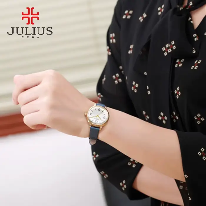 Montre en cuir véritable Julius Lady pour femme, mode rétro, heures, bracelet habillé, boîte cadeau d'anniversaire pour fille