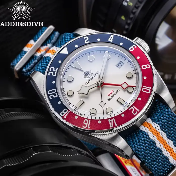 ADDIESDIVE TOP Montres à quartz 20Bar Diving BGW9 Super Luminous Swiss Ronda 515-24H GMT Montre pour hommes Relogios Masculino