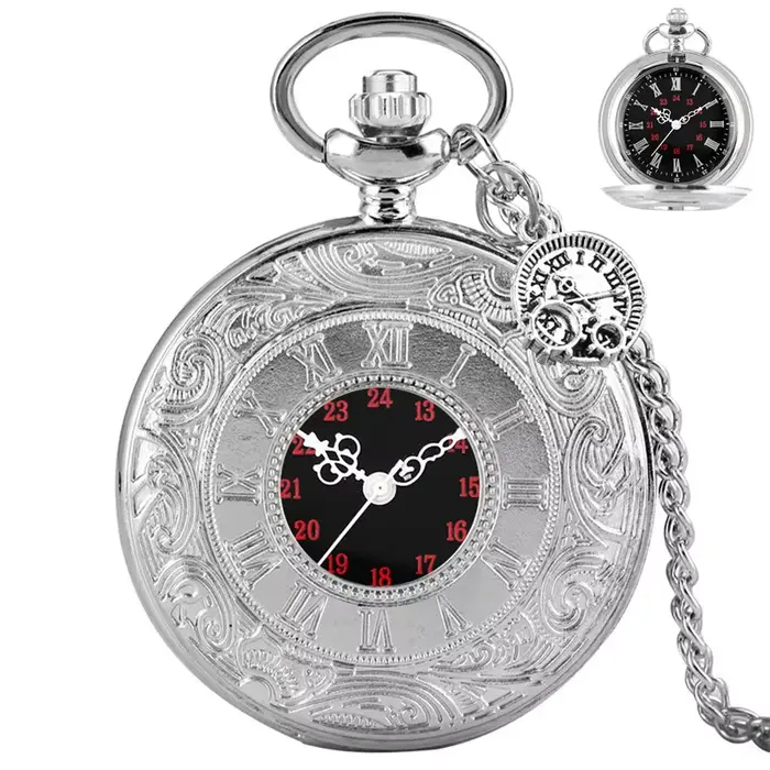 Montre de poche classique avec cadran à chiffres romains, mouvement à quartz, avec mini breloque, ho