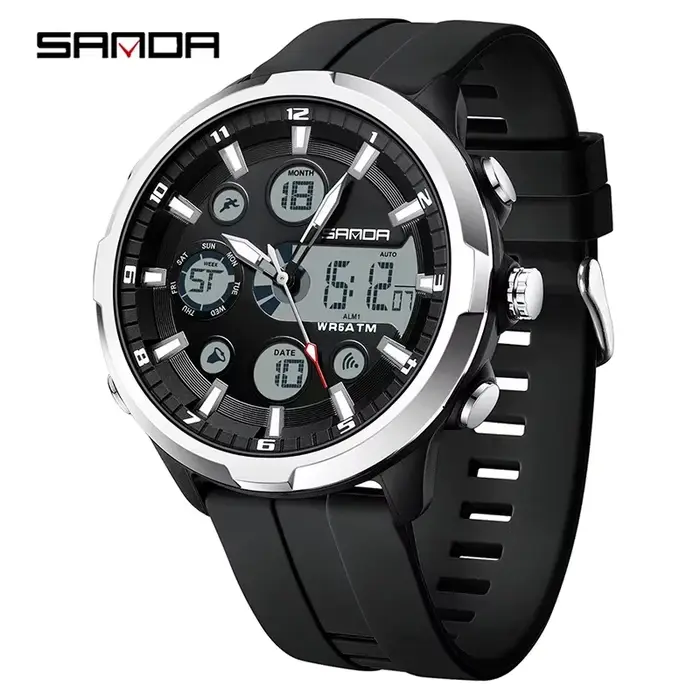 Montre numérique SANDA 9053 résistante à l'eau avec affichage LED et chronographe pour homme style sportif et casual occasions spéciales