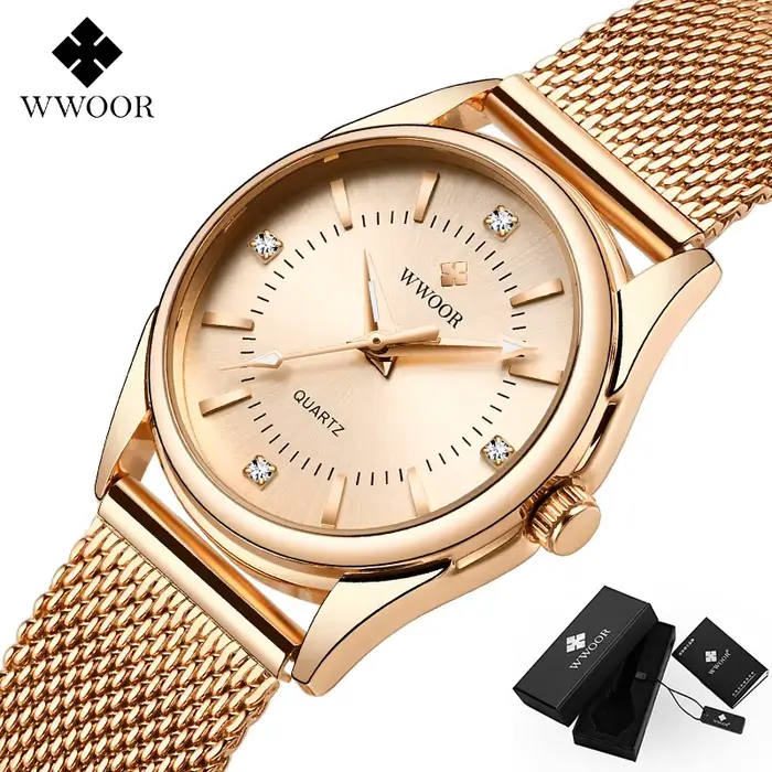 WWOOR marque de luxe robe montre en or dames élégant diamant petites montres à Quartz pour femmes en