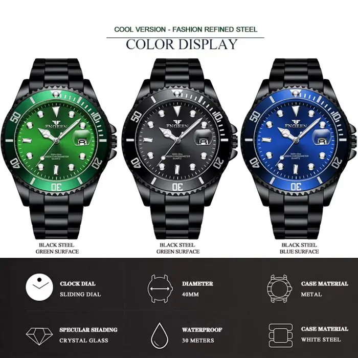 FNGEEN Top marque de luxe mode plongeur montre hommes 30 M étanche Date horloge Sport montres