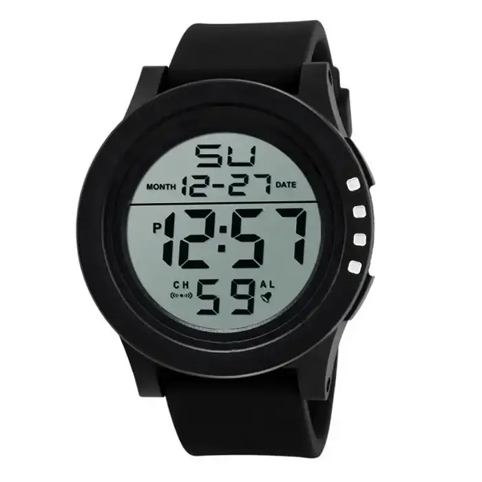 Montre numérique LED noire avec cadran grand et bracelet en caoutchouc pour hommes et femmes occasions spéciales