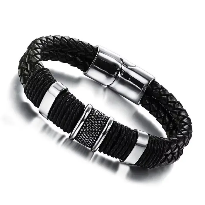 Nouveaux bracelets en cuir tressé en métal pour hommes et femmes, bijoux faits à la main, accessoire