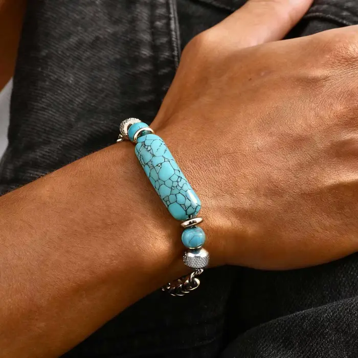 Bracelet Turquoise en pierre d'oeil de tigre naturelle pour hommes