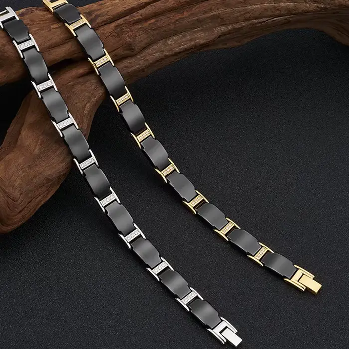 Bracelet Magnétique en Céramique Acier Inoxydable Pour Homme Géométrique Hématite Occasions Spéciales Cadeau Anniversaire