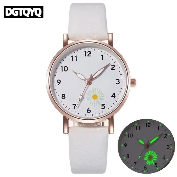 Montre rétro lumineuse pour femmes en alliage avec bracelet en cuir pour occasions spéciales et tenues quotidiennes