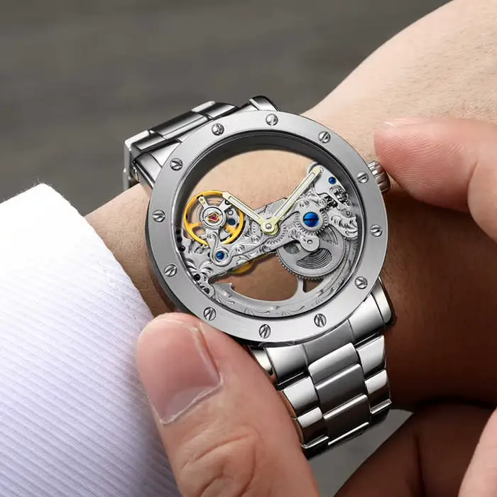 Relogio Masculino Forsining luxe haut marque montres pour hommes Transparent automatique horloges mécaniques en cuir