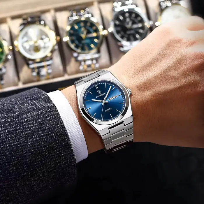 POEDAGAR montres de luxe pour hommes en acier inoxydable étanche lumineux homme montre Date semaine mode décontracté