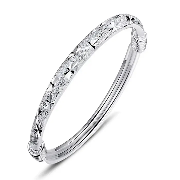 Bracelet jonc rond tendance en argent sterling 925, grand jonc simple pour femme, cadeau bijoux - No