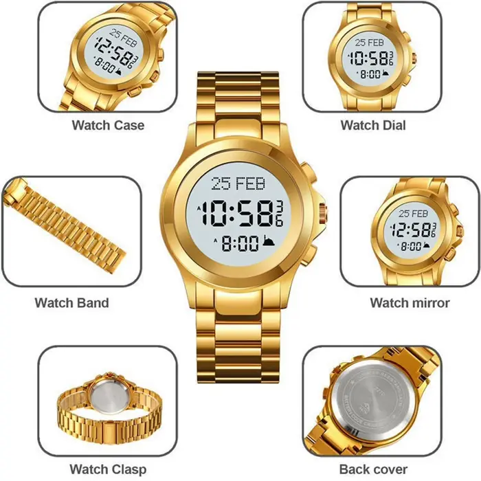 Montre islamique Azan, alarme de prière en arabe et en anglais