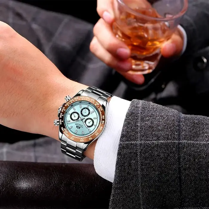 Montres automatiques pour hommes mécanique auto-brûlure or acier inoxydable Glacier glace bleu châtain marron lunette Reloj Hombre Baratos