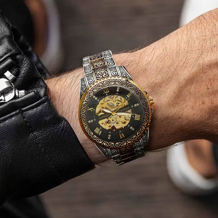 WINNER Montre mécanique squelette rétro royale pour homme