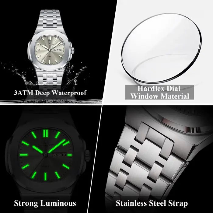 POEDAGAR carré femme montre Date semaine étanche lumineux dames