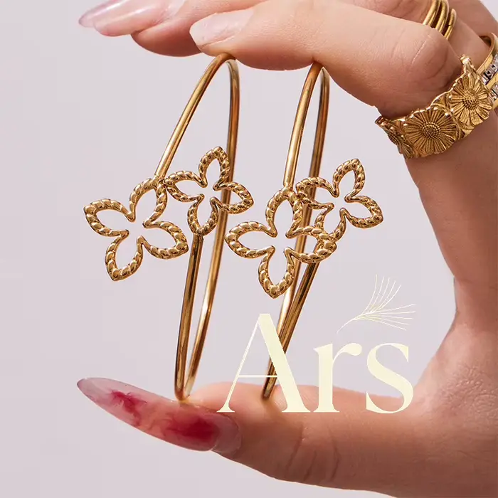 Bracelet manchette double fleur creuse plaqué or 18 carats pour femme
