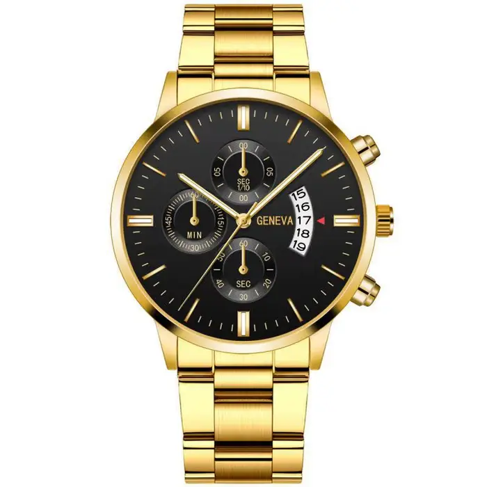Mode Relogio Masculino couleur dorée montres hommes mâle horloge avec calendrier entièrement en acier Quartz montre-bracelet exquis Relojes Saati