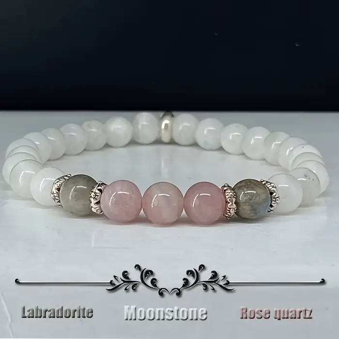 1 pièce/pierre de lune, Labradorite et Bracelet à Quartz Rose calme, spirituel, nouveaux débutants, 