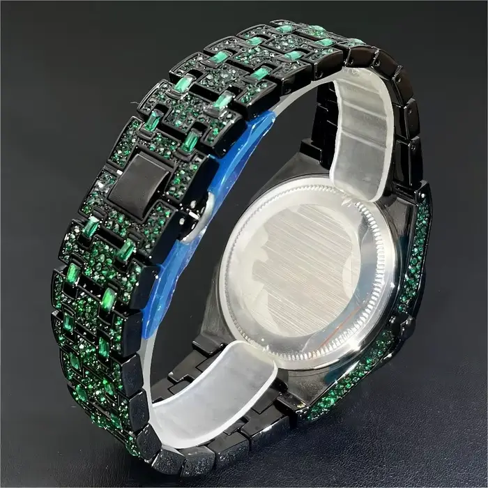 Montre à Quartz Verte Glacée pour Homme